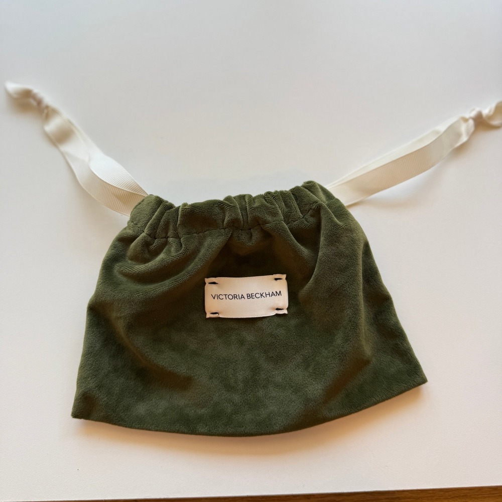 Victoria Beckham Olive Green Velvet Drawstring Pouch Ribbon Tie Logo Accessory